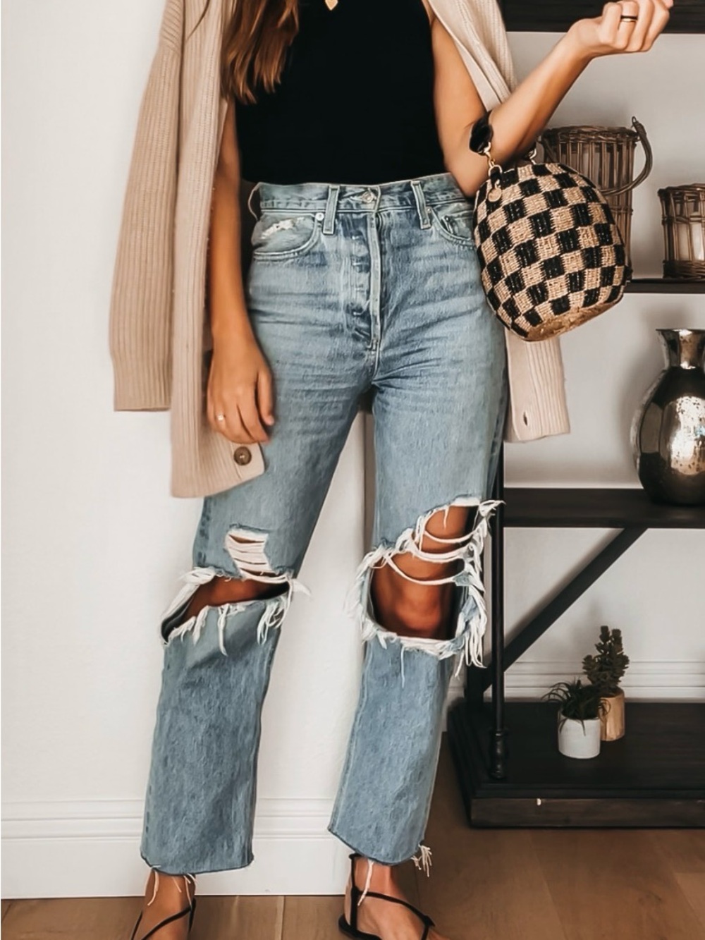 Agolde 90s mid to high rise ripped straight jeans in Fall Out